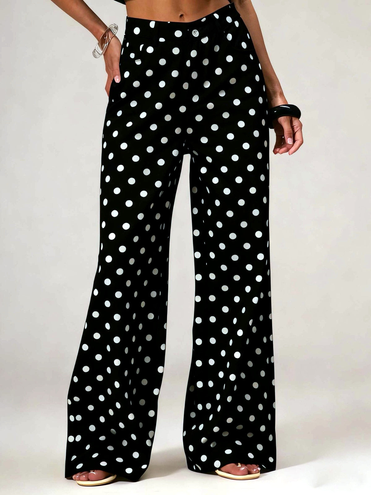 Women's Denim Polka-Dot Relaxed-Fit Mid-Rise Straight-Leg Jeans in Black - product view