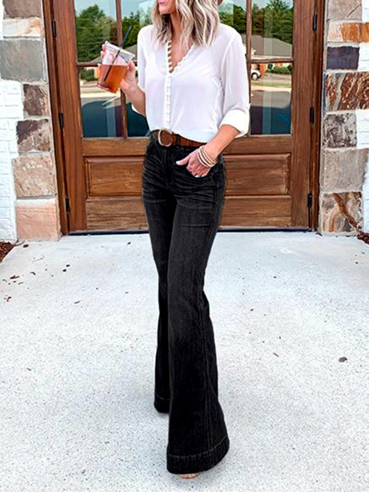 Women's Denim High-Waist Wide-Leg Jeans in Black - product view