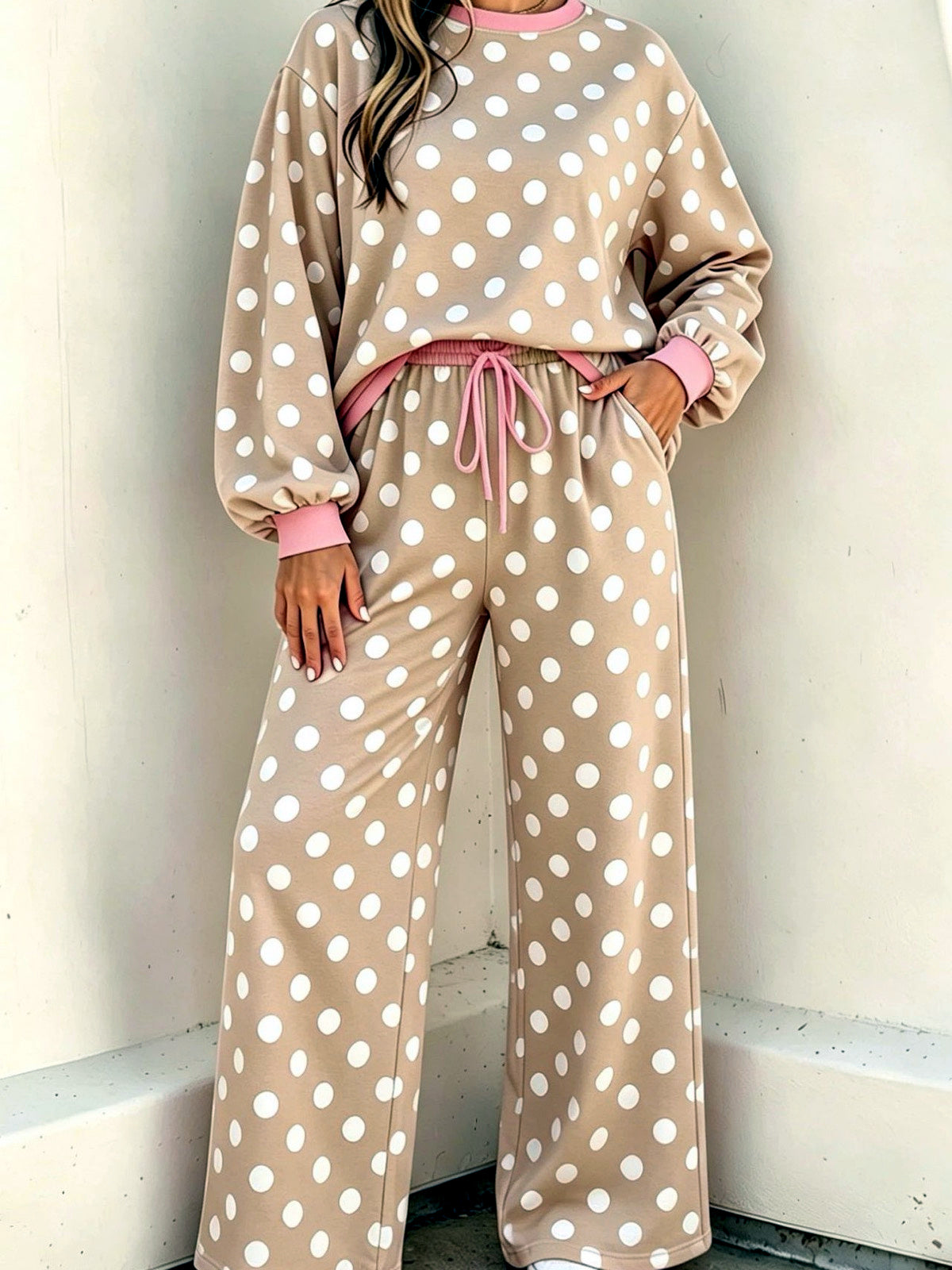 Women's Printed Relaxed-Fit High-Waist Top & Pants Set in Khaki - product view