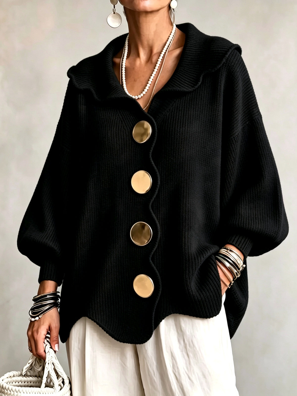 Women's V-Neck Long-Sleeve Top in Black - product view