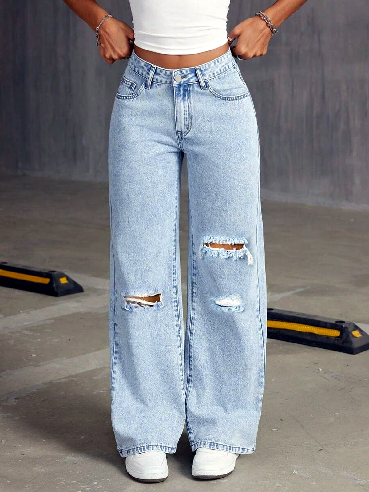 Women's Light Wash Wide Leg Jeans, Loose Full Length Denim Pants in Multiple Colors