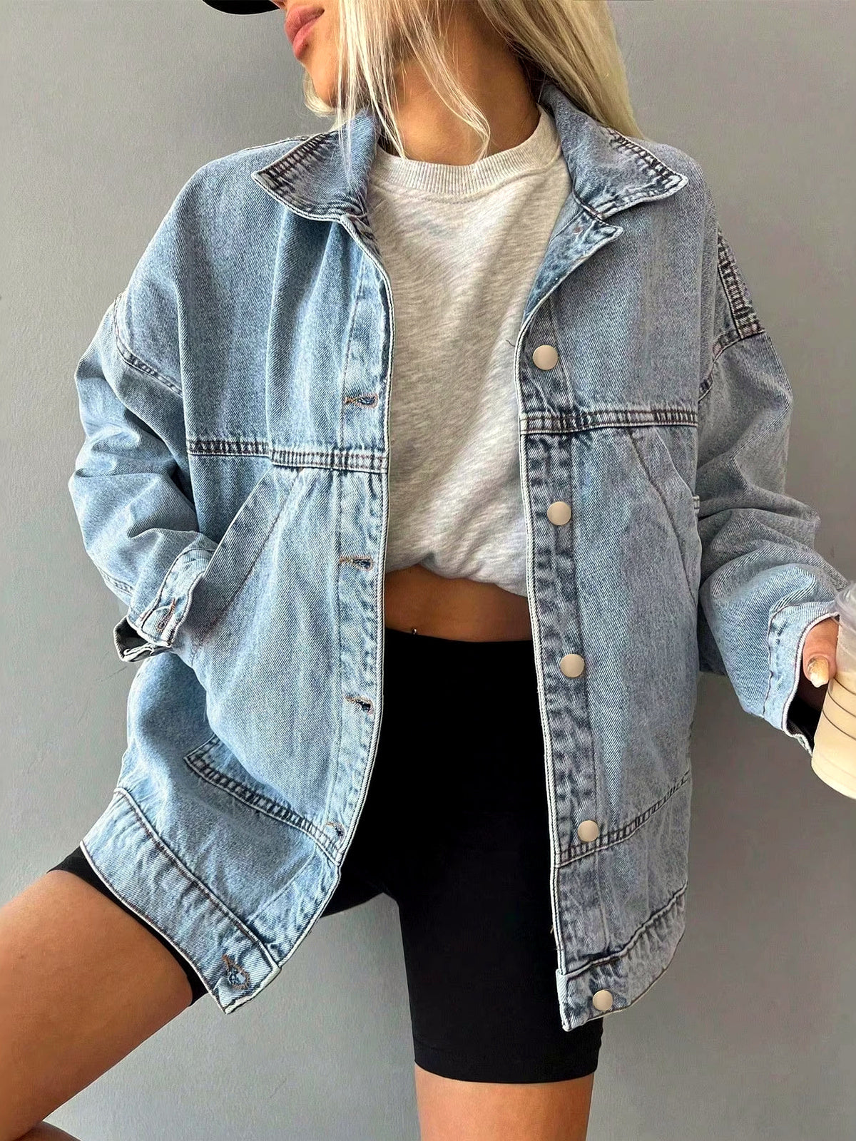 Women's Denim Relaxed-Fit Long-Sleeve Mid-Length Vintage-Inspired Jacket - product detail view 1