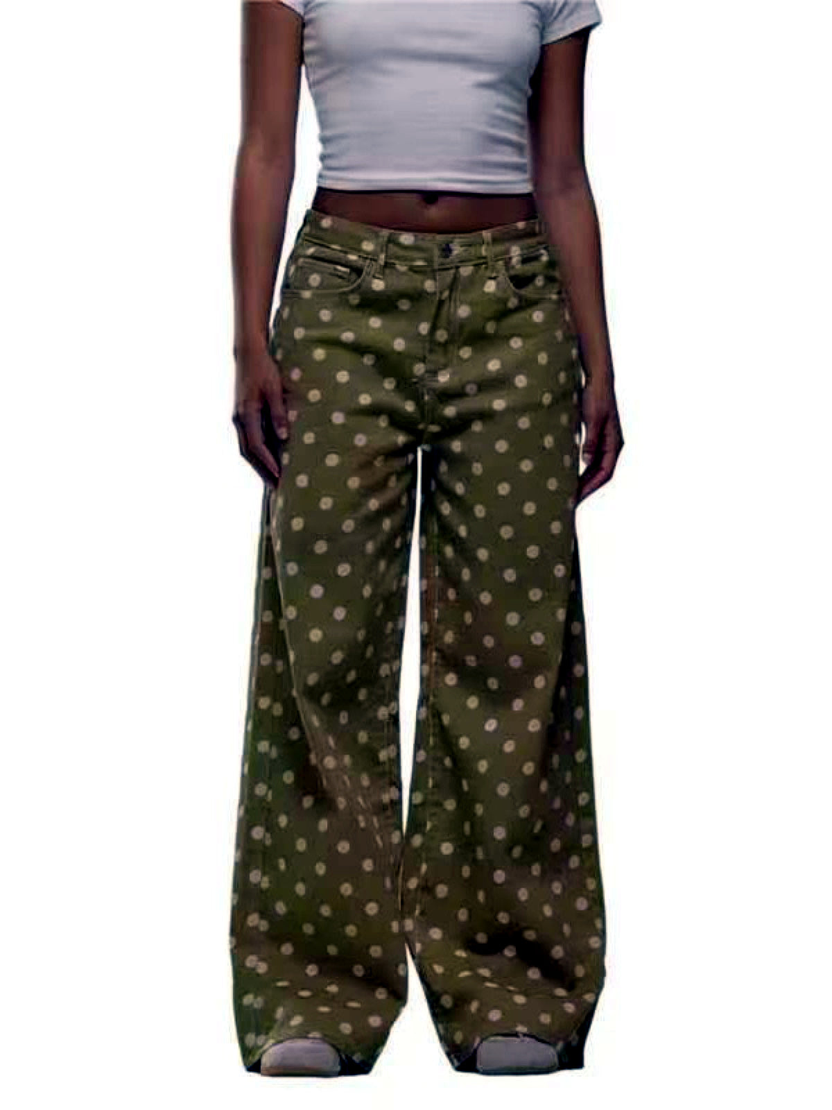 Women's Denim Polka-Dot Relaxed-Fit Mid-Rise Straight-Leg Jeans in Khaki - product view