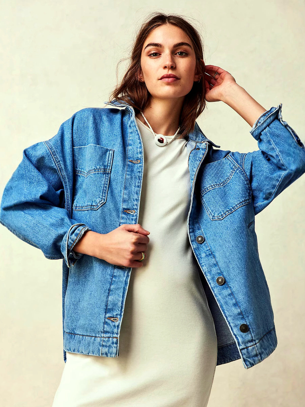 Women's Long Sleeve Open Front Blazer Cardigan Solid Color Casual Jacket in Blue - product view