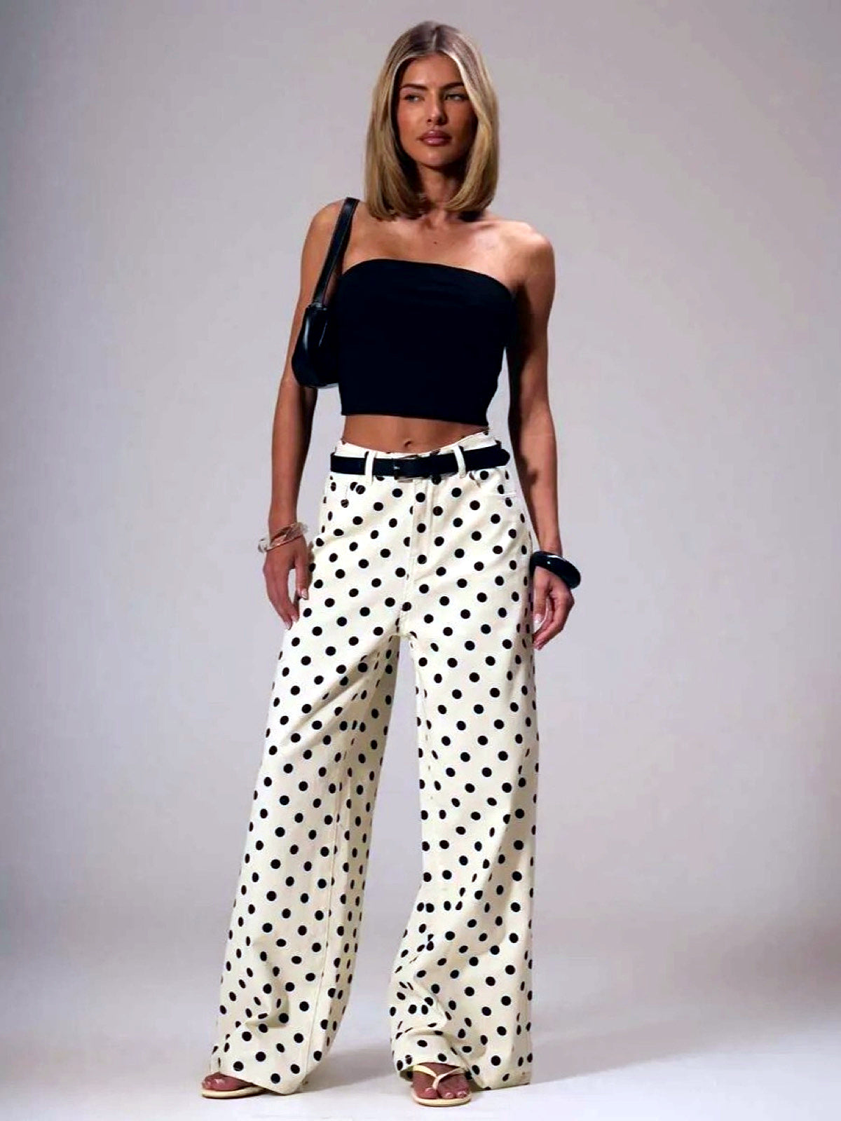 Women's Denim Polka-Dot Relaxed-Fit Mid-Rise Straight-Leg Jeans in Beige - product view