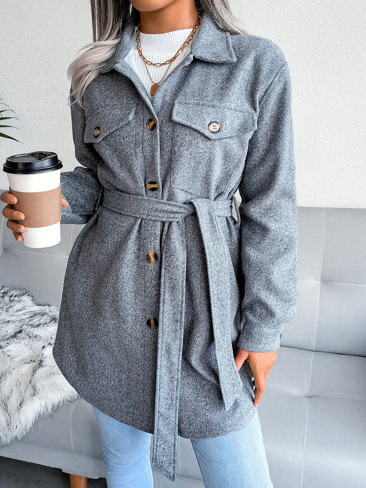 Women's Long Sleeve Open Front Blazer Cardigan Solid Color Casual Woven-Panel Straight-Leg Button-Front Point-Collar Pocket