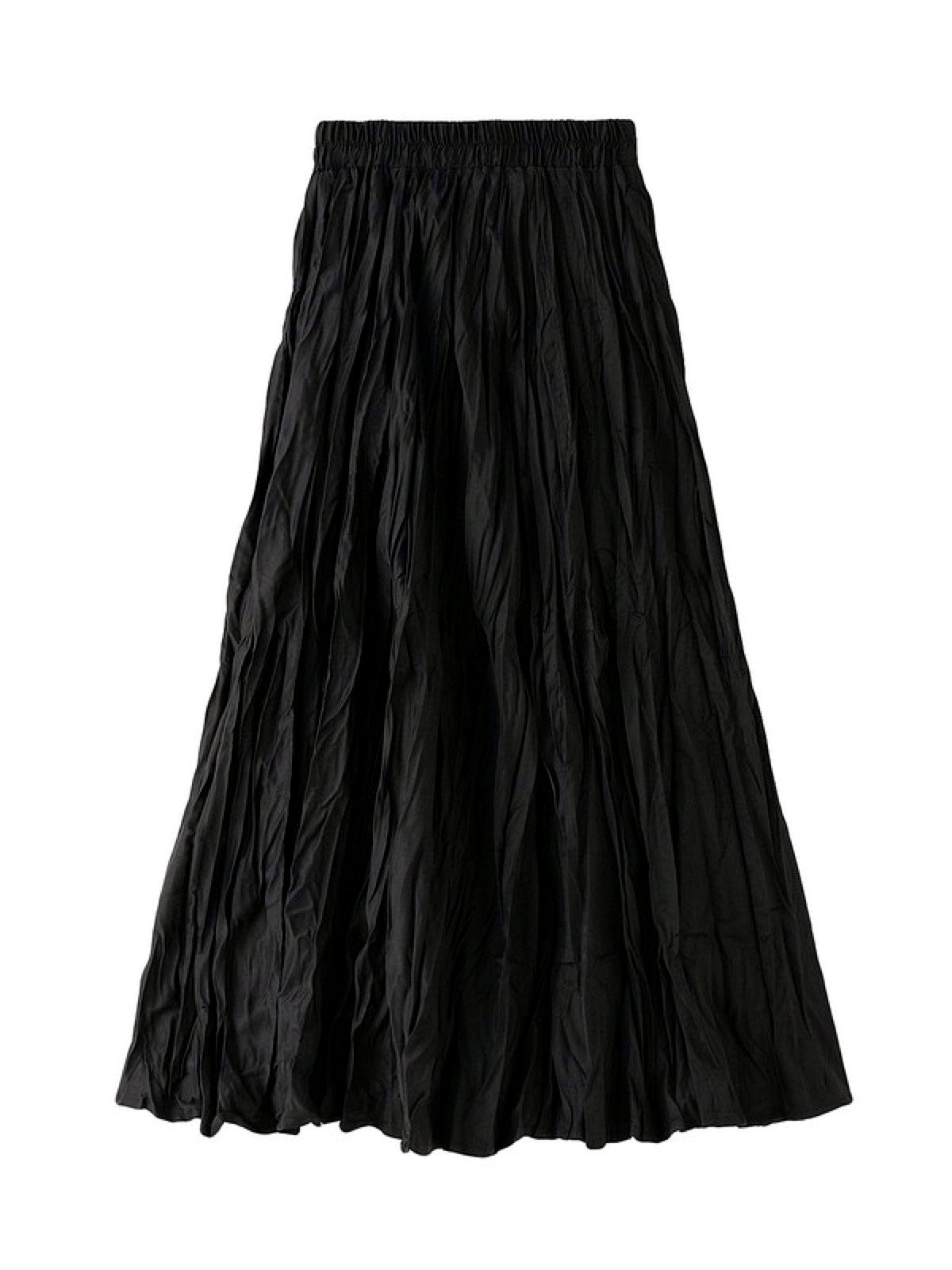 Women's Patchwork Stretch Midi Mid-Length Ruched Skirt in Black - product view