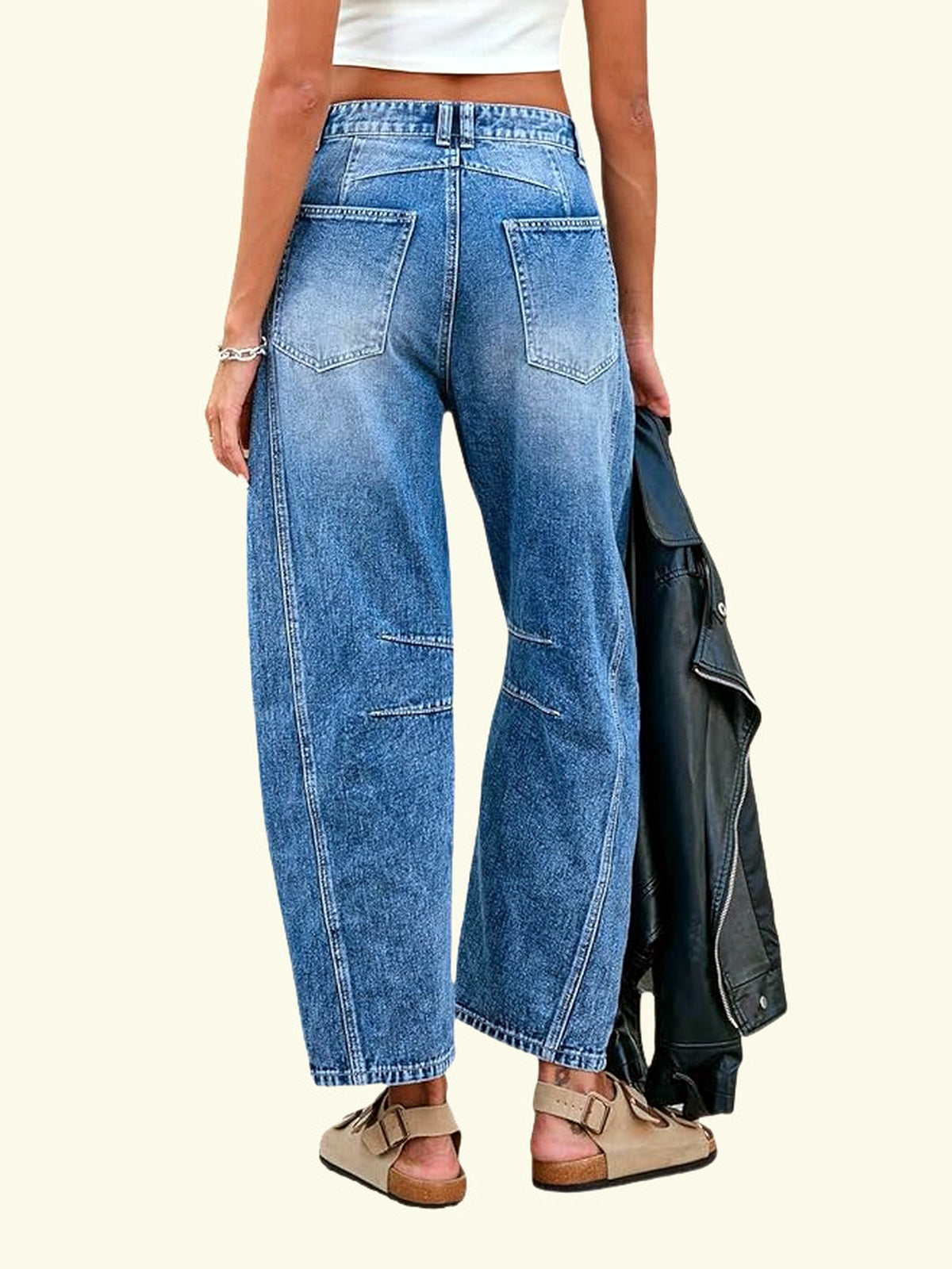 Women's Loose Straight Jeans, Casual Denim Pants with Blue and Leopard Print Options