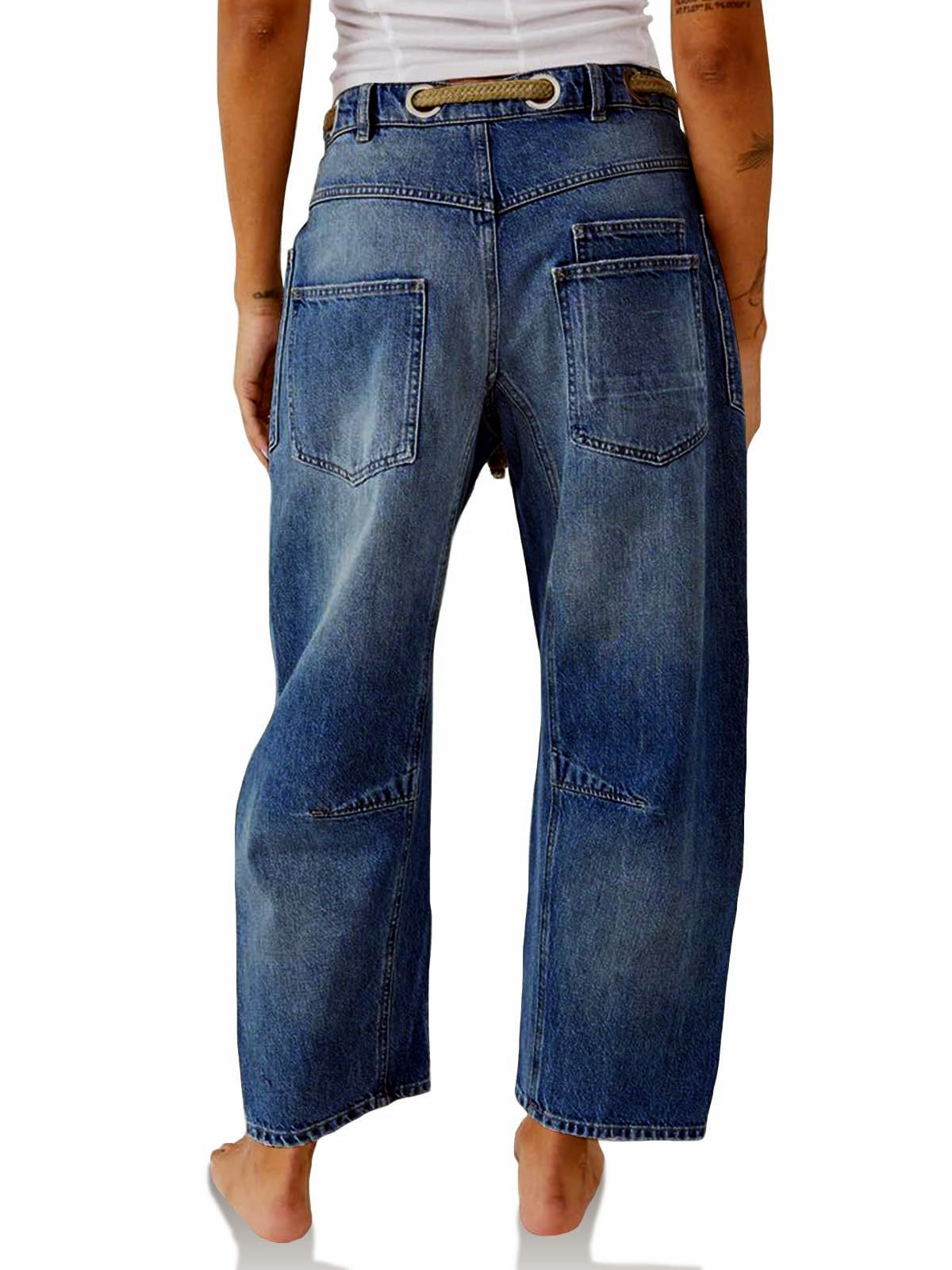 Women's Wide Leg Straight Jeans, Loose Denim Pants with Patchwork and Splatter Print Options
