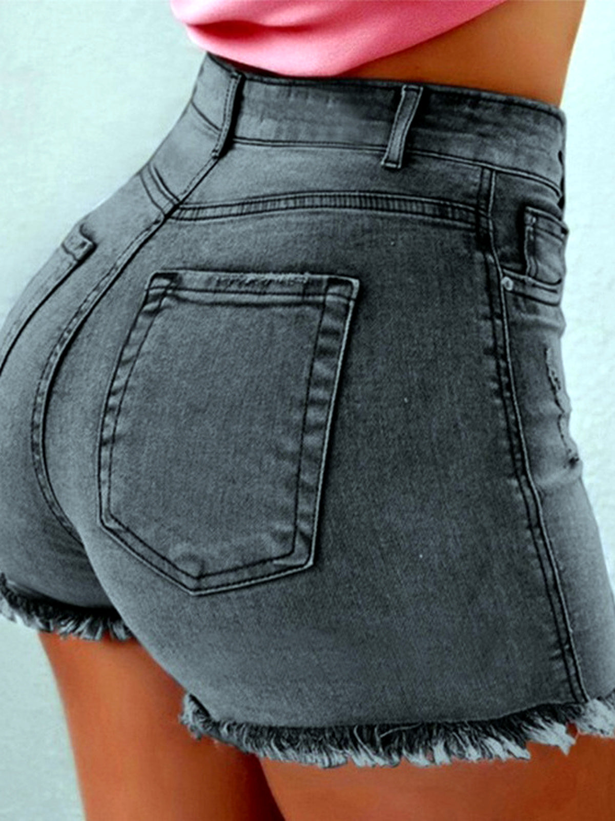 Women's Denim Distressed Stretch High-Waist Mid-Rise Straight-Leg Jeans in Gray - product view