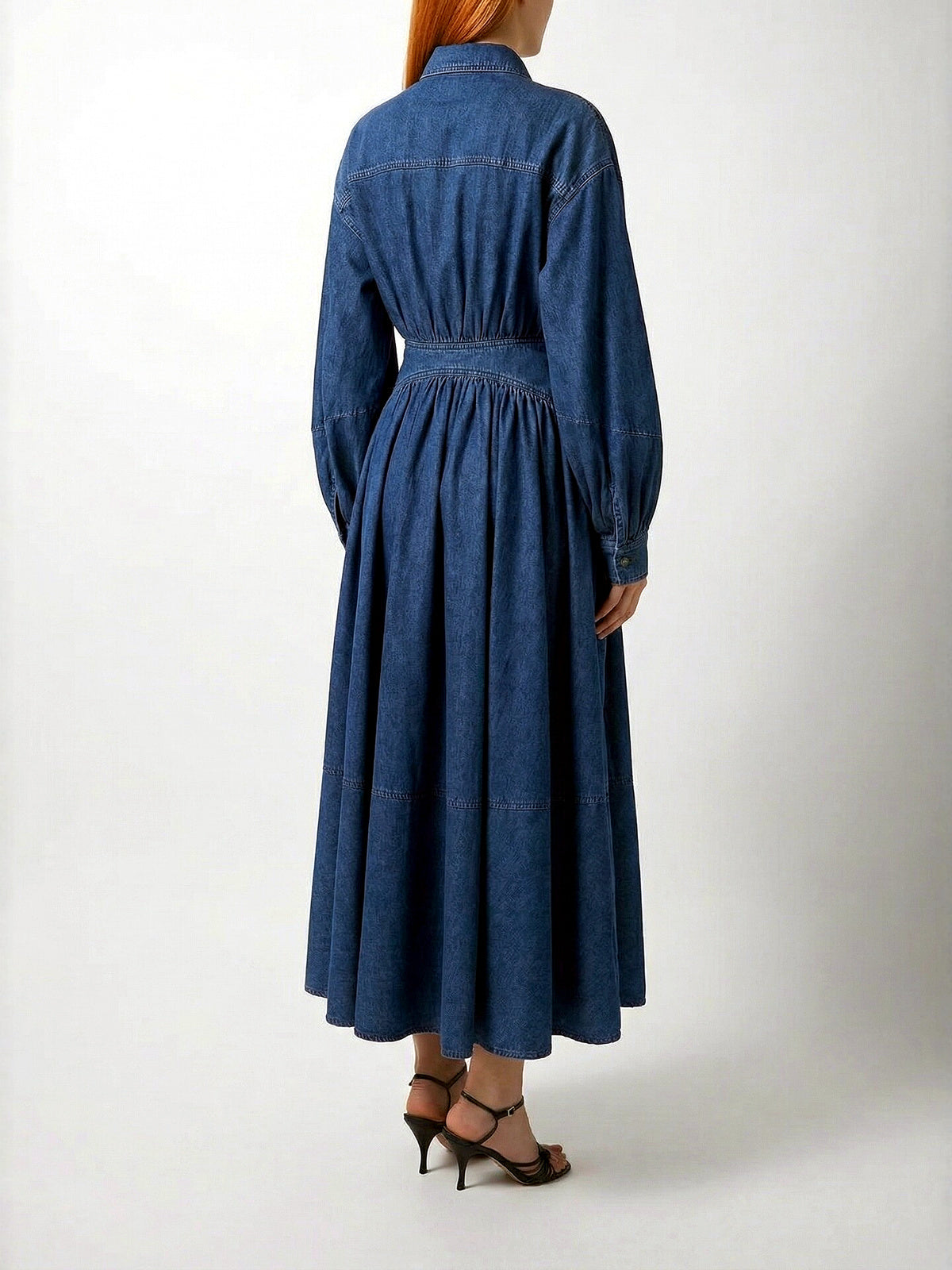 Women's Denim Shirt Dress Seven Quarter Sleeve Loose Casual Spring Dress - product detail view 1