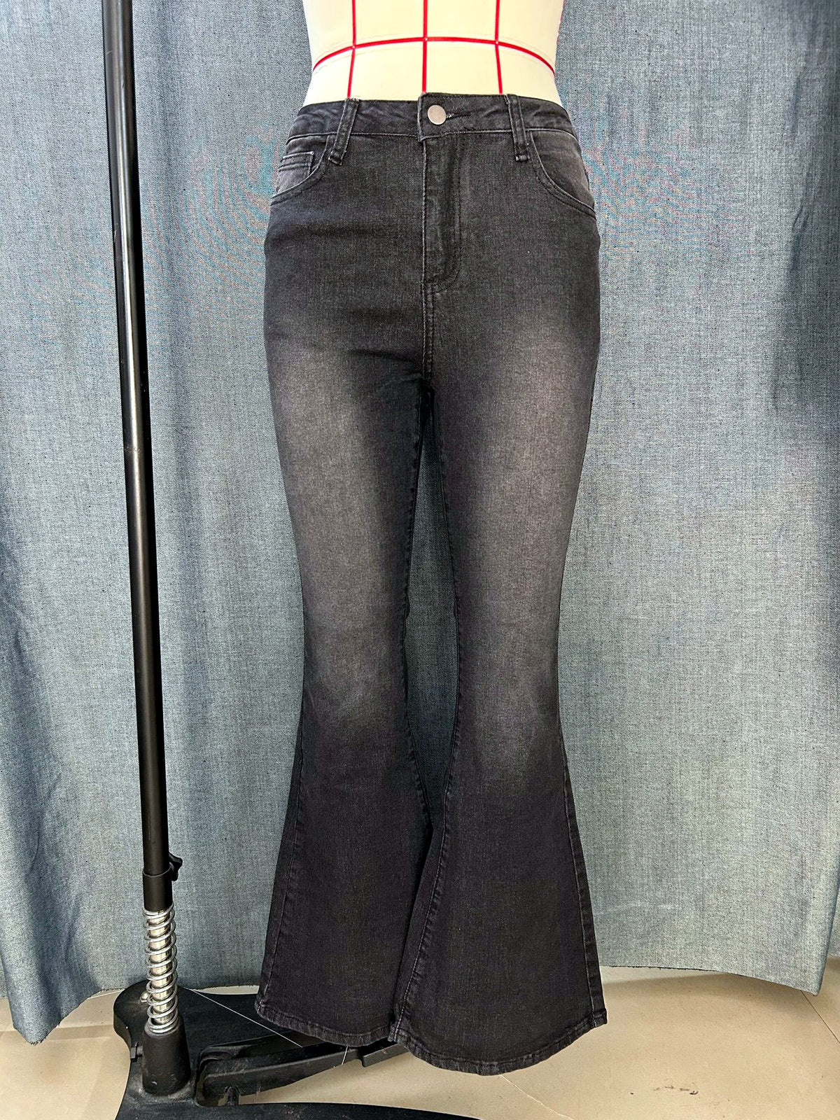 Women's Washed Denim Distressed Slim-Fit Straight-Leg Flared Jeans - product detail view 3