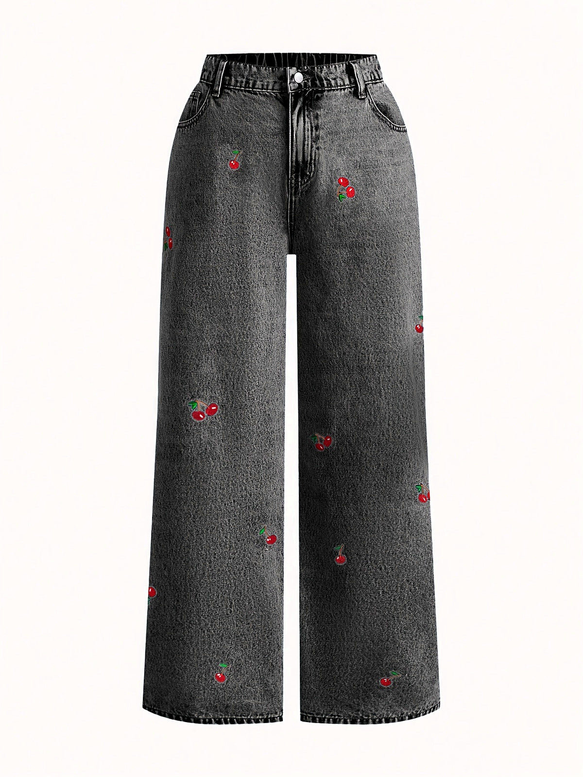 Women's Elastic Waist Drawstring Straight Leg Pants Casual Vacation Vintage-Inspired Denim Washed Wide-Leg Trousers - product