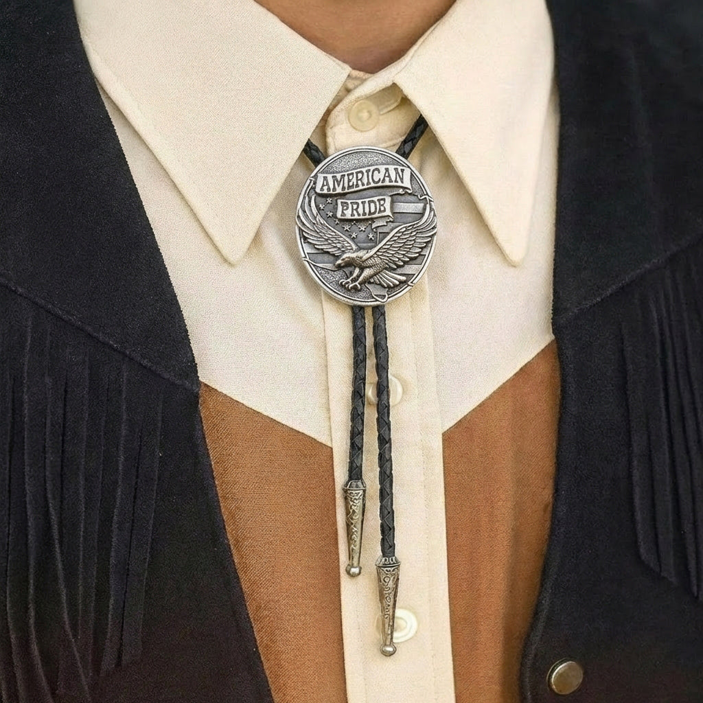 Vintage distressed “American Pride” bolo tie, western cowboy neckties