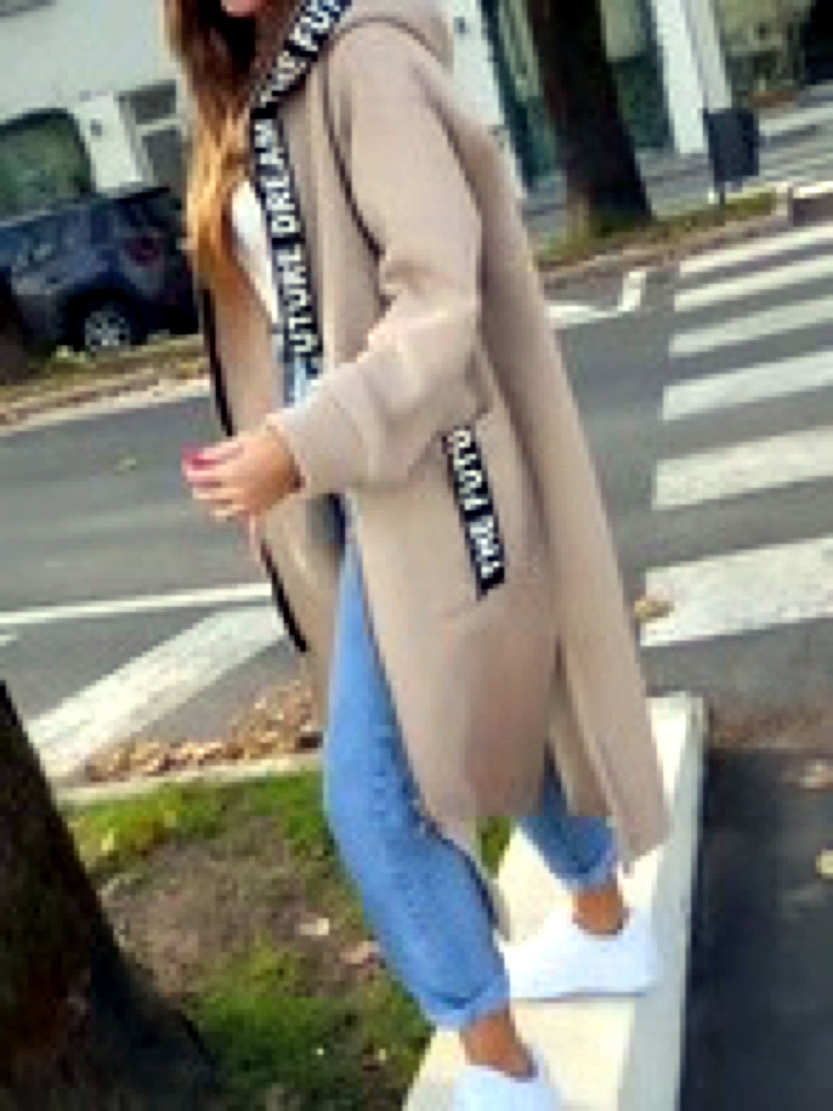 Women's Solid-Color Zip-Front Long-Sleeve Hooded Sweatshirt in Apricot - product view