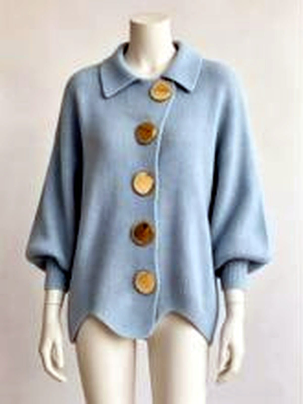 Knit Point-Collar Relaxed-Fit Cardigan in Light Blue - product view