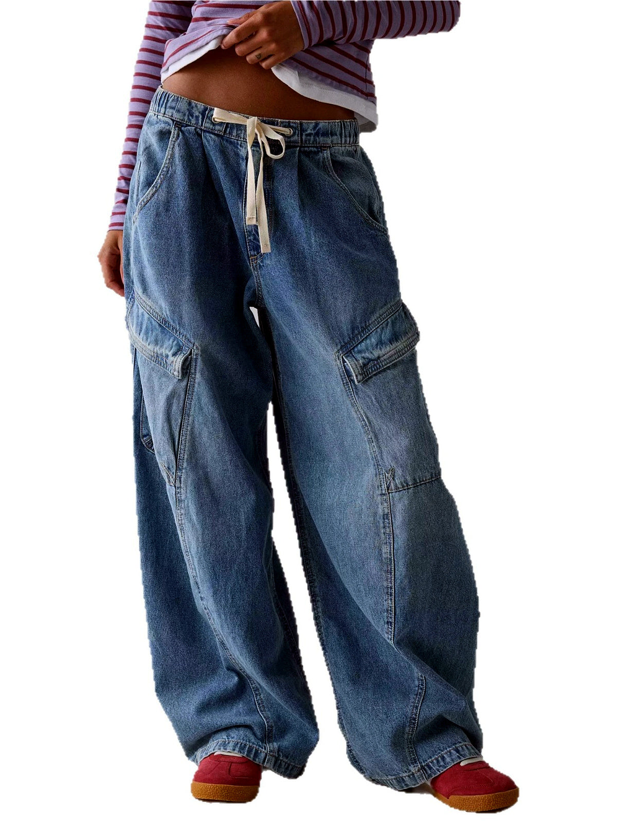 Women's Washed Straight Leg Jeans Mid Rise Loose Denim Pants - product detail view 2