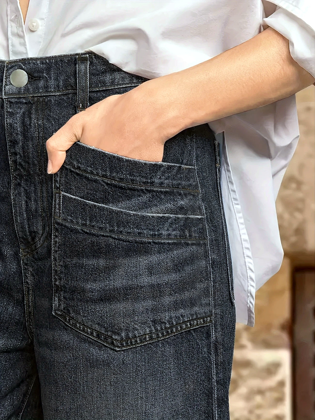 Women's Elastic Waist Wide Leg Pants Loose Casual Trousers - product detail view 3
