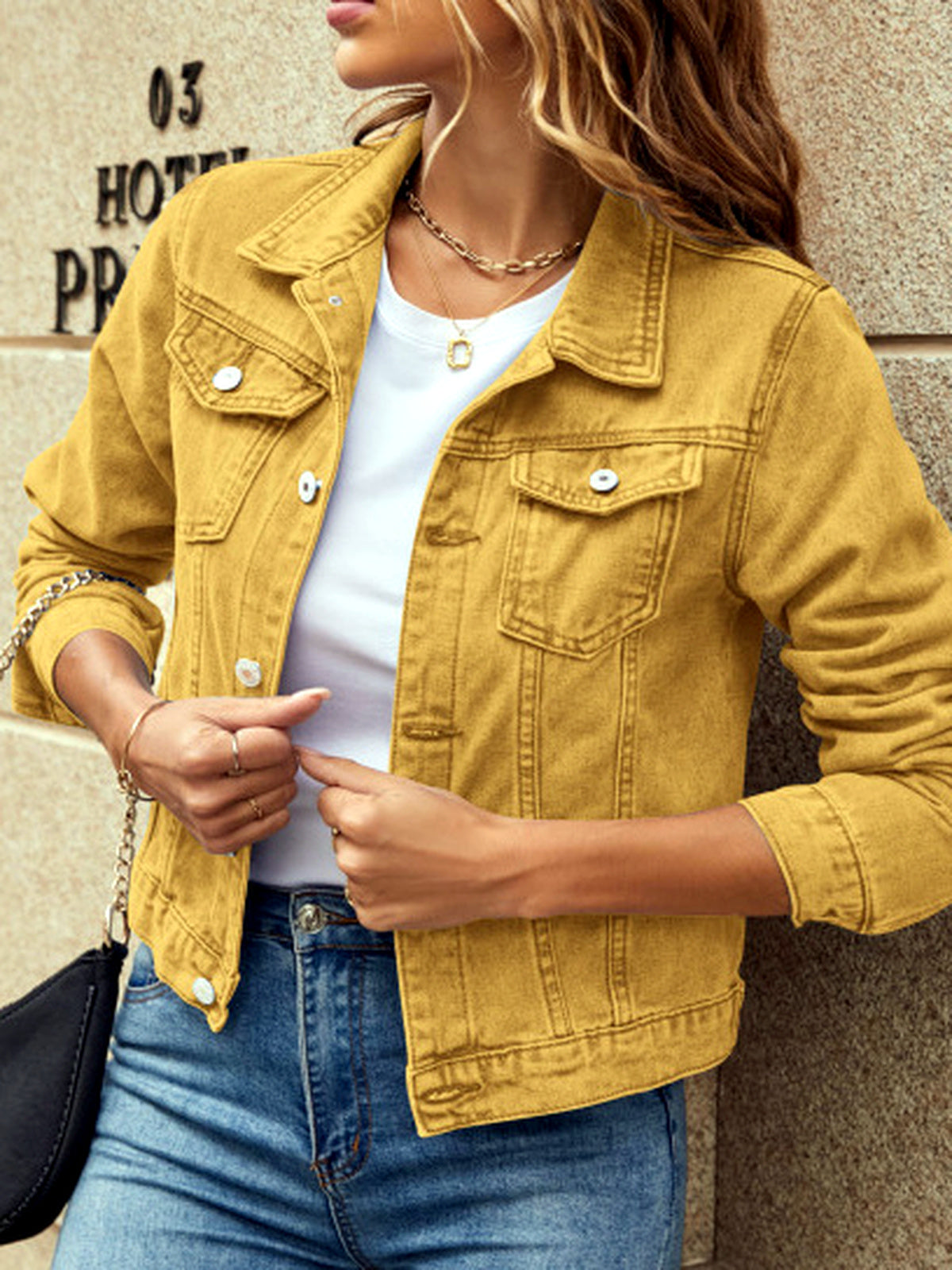 Lapel Collar Slim Fit Long Sleeve Jacket for Everyday Smart-Casual Wear in Yellow - product view