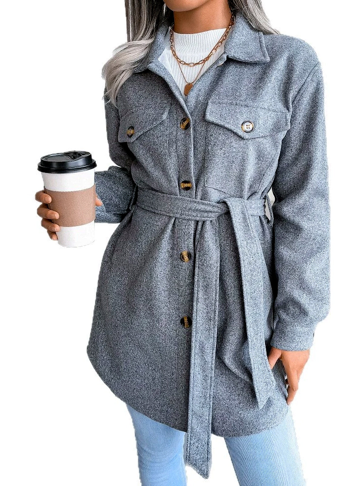 Women's Long Sleeve Open Front Blazer Cardigan Solid Color Casual Woven-Panel Straight-Leg Button-Front Point-Collar Pocket