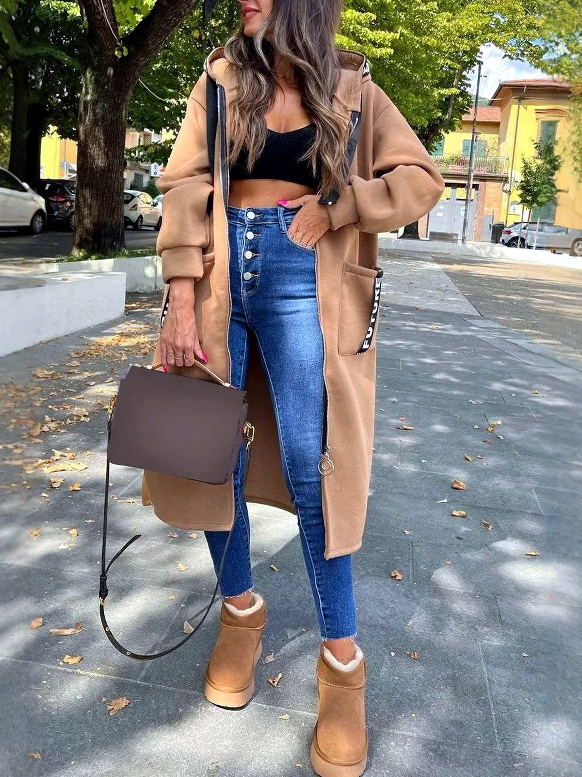 Women's Solid-Color Zip-Front Long-Sleeve Hooded Sweatshirt - product detail view 1