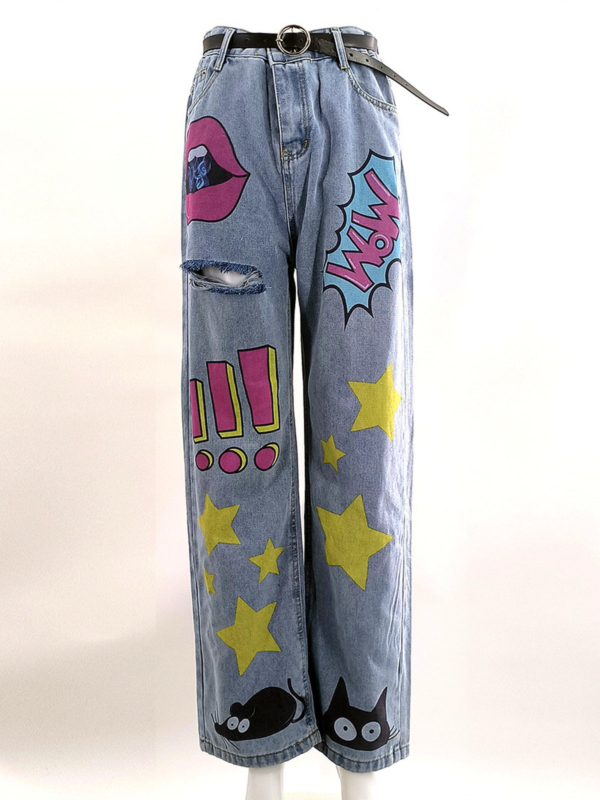 Women's Denim Printed Relaxed-Fit Slim-Fit Straight-Leg Zip-Front Pants - product detail view 5