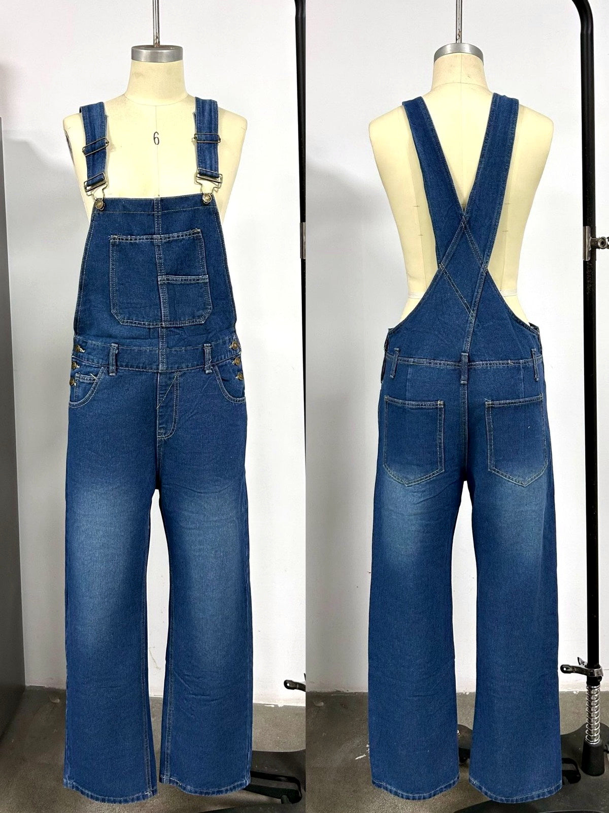Women's Relaxed-Fit Washed Denim Bib Overalls with Utility Pocket - product detail view 2