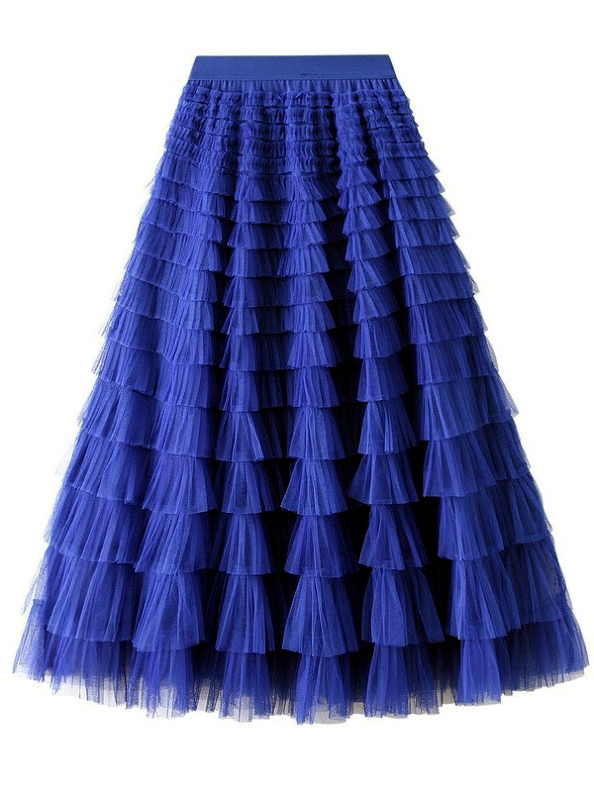 Women's Solid-Color Patchwork Longline Stretch Midi High-Waist Skirt in Blue - product view