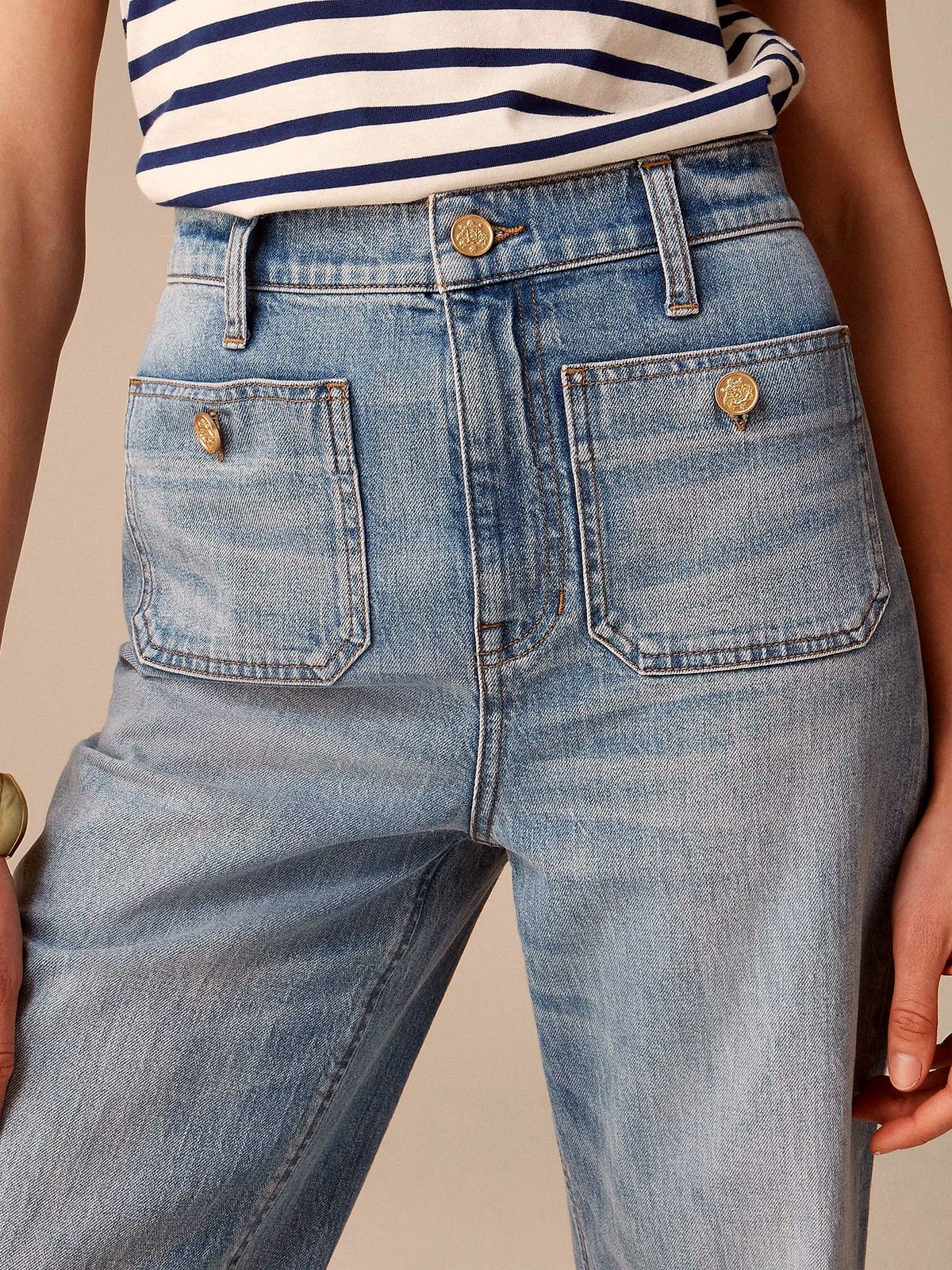Women's Denim High-Waist Wide-Leg Washed Straight-Leg Flared Relaxed-Fit Jeans - product detail view 4