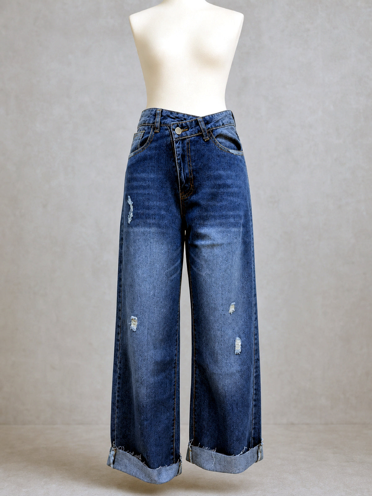 Women's Washed Straight Leg Jeans Mid Rise Loose Denim Pants - product detail view 6