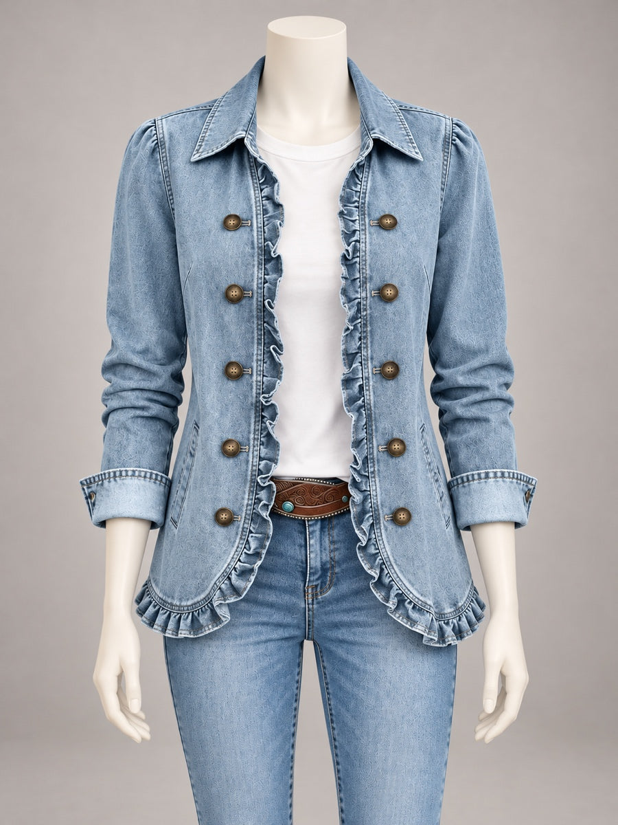 Women's Denim Point-Collar Button-Front Relaxed-Fit Cardigan