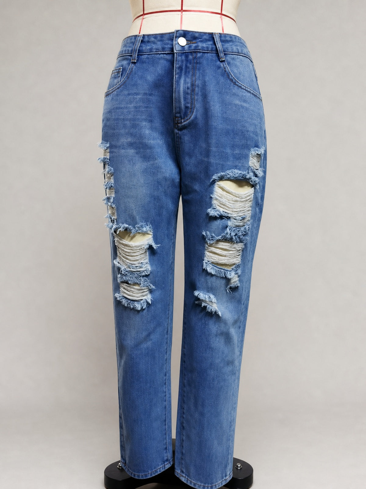 Women's Destroyed Straight Leg Jeans, Washed Ripped Denim Pants with Casual Ankle Length Fit
