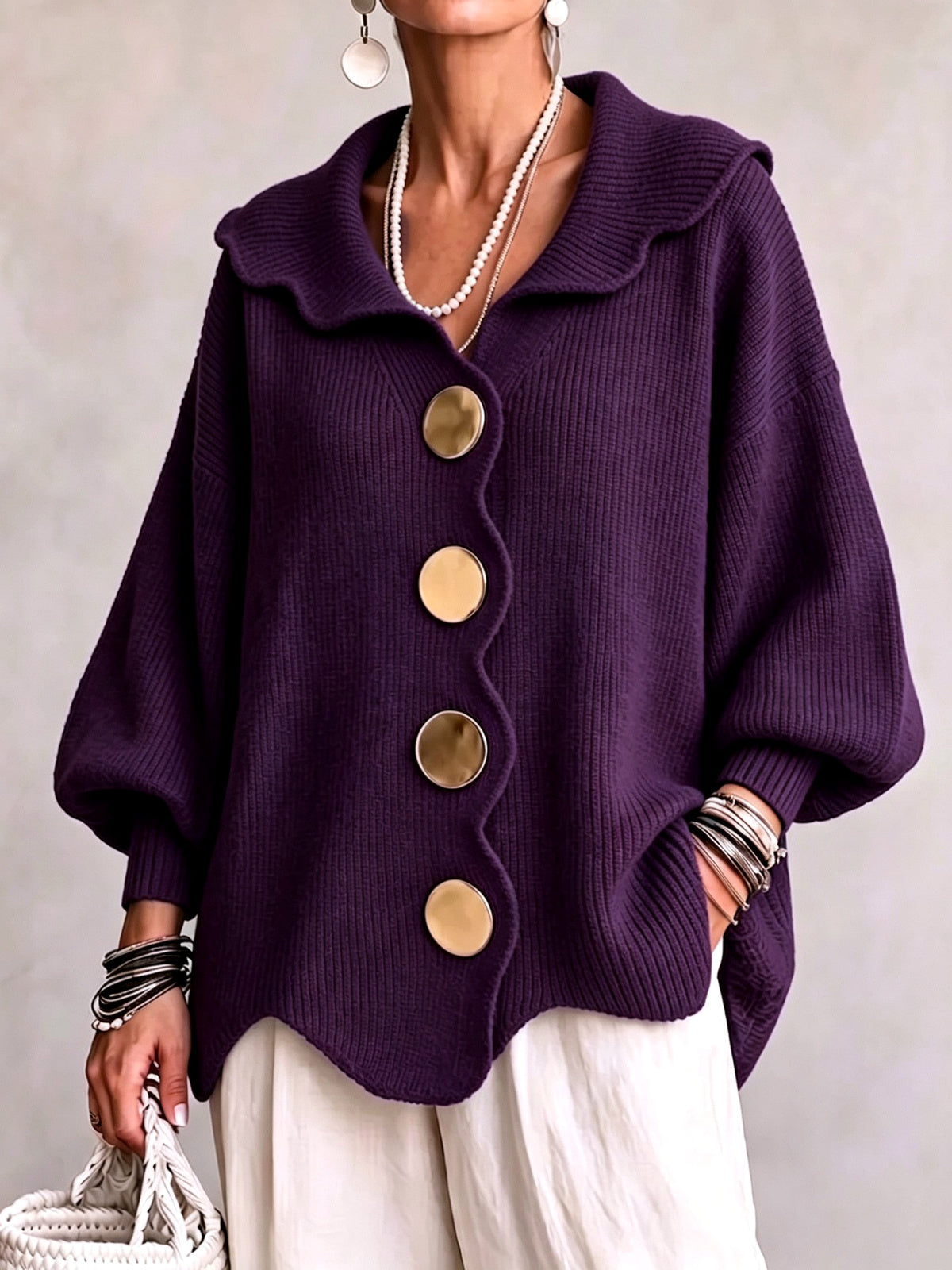 Women's V-Neck Long-Sleeve Top in Purple - product view