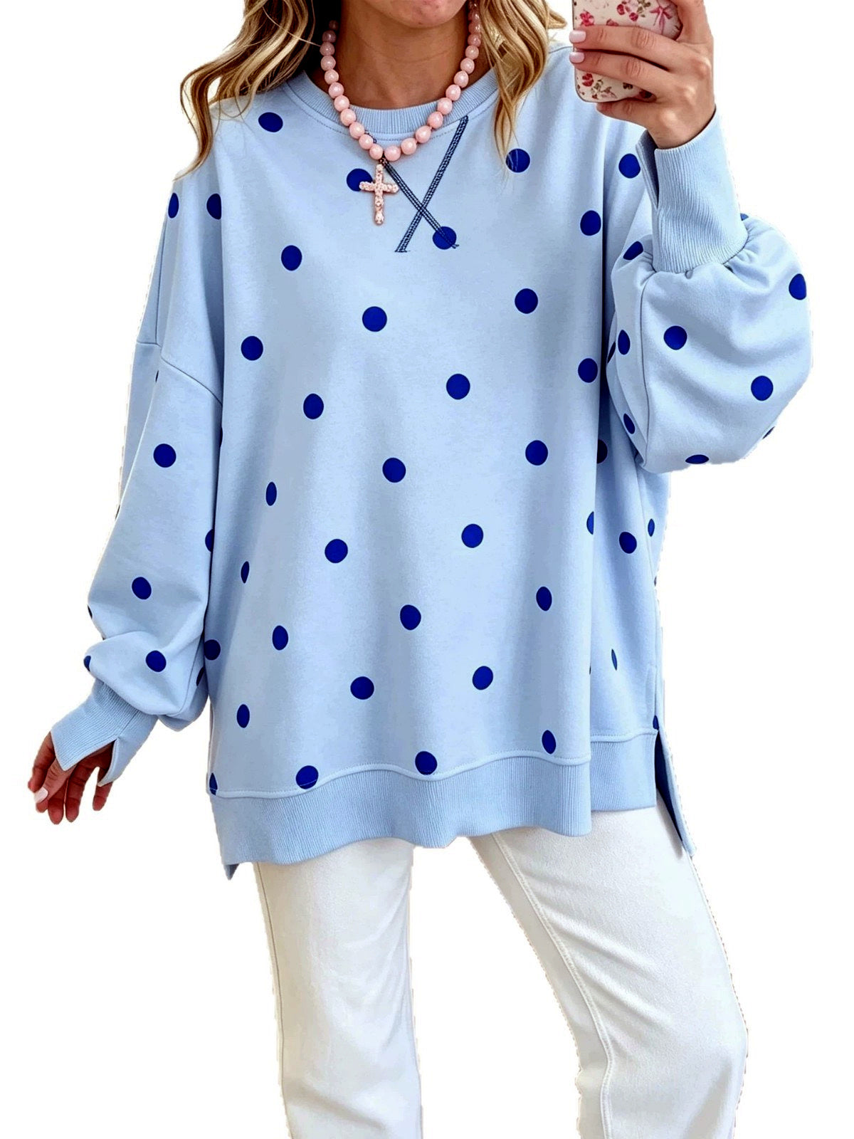 Women's Colorblock Printed Pullover Relaxed-Fit Long-Sleeve Top - product detail view 1