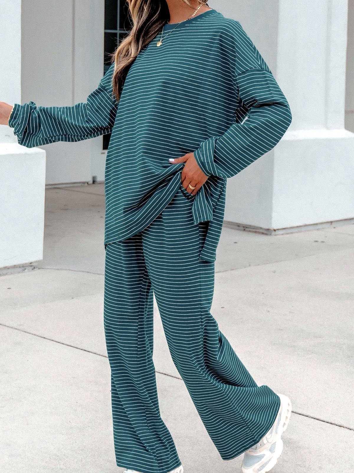 Women's Striped Printed Two-Piece Set - product detail view 2
