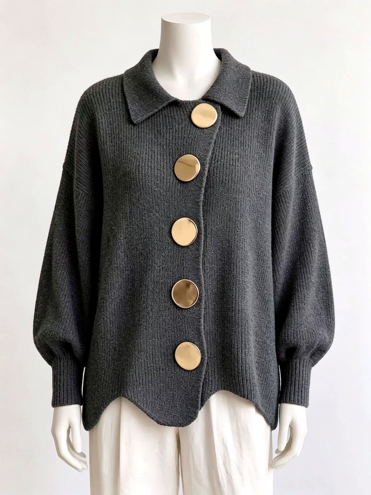 Knit Point-Collar Relaxed-Fit Cardigan - product detail view 2