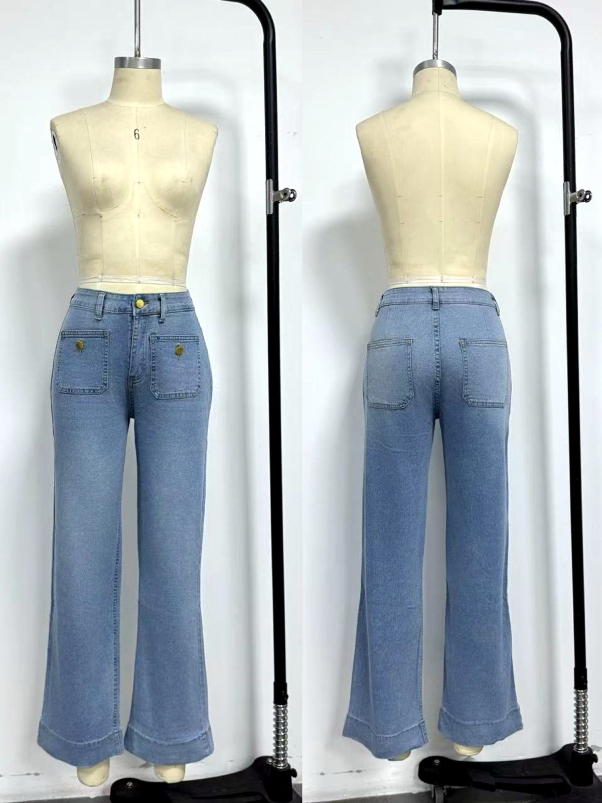 Women's Denim High-Waist Wide-Leg Washed Straight-Leg Flared Relaxed-Fit Jeans - product detail view 6