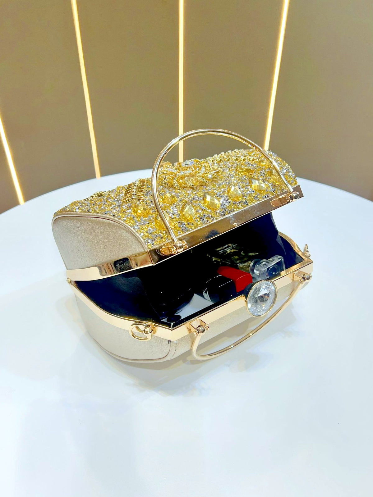 Women's PU Box-Shaped Large-Capacity Rhinestone East-West Evening Evening Bag - product detail view 5