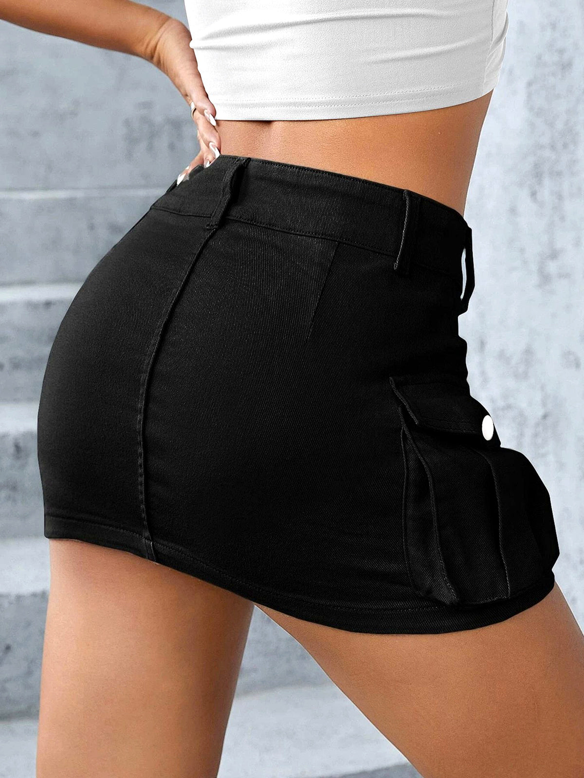 Women's Washed Solid-Color Slim-Fit Straight-Leg Office Streetwear Skirt - product detail view 2