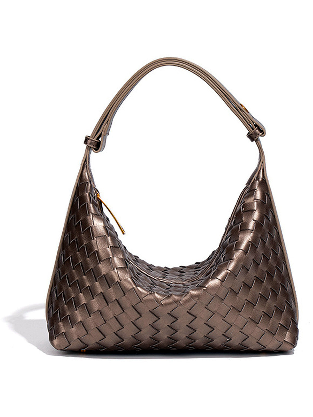 PU Woven Zip-Top East-West Shoulder Bag in Gray - product view