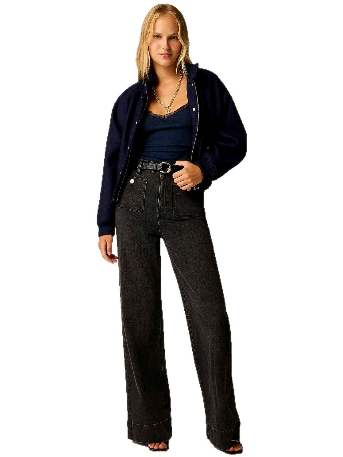 Women's Denim High-Waist Wide-Leg Washed Straight-Leg Flared Relaxed-Fit Jeans - product detail view 7
