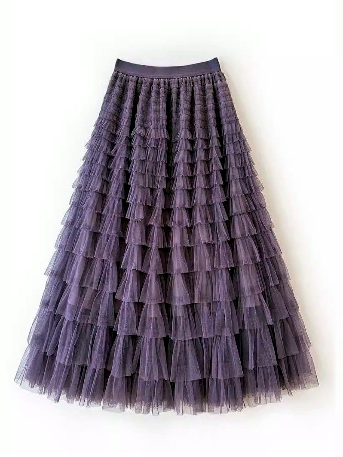 Women's Solid-Color Patchwork Longline Stretch Midi High-Waist Skirt in Purple - product view