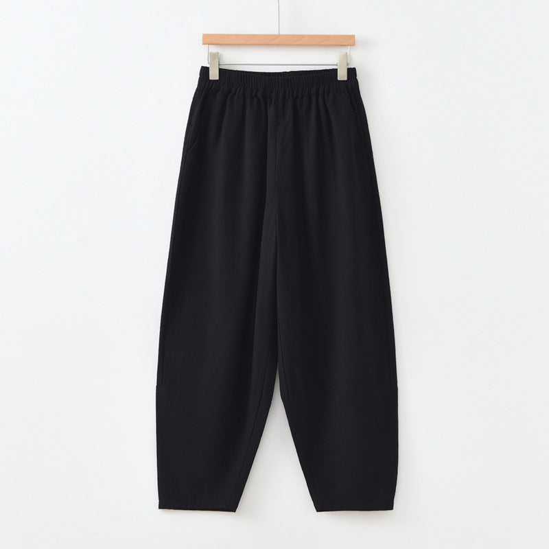 PromiseGift Retro Relaxed Fit Tapered Trousers | Sustainable Ramie Cotton Lantern Pants