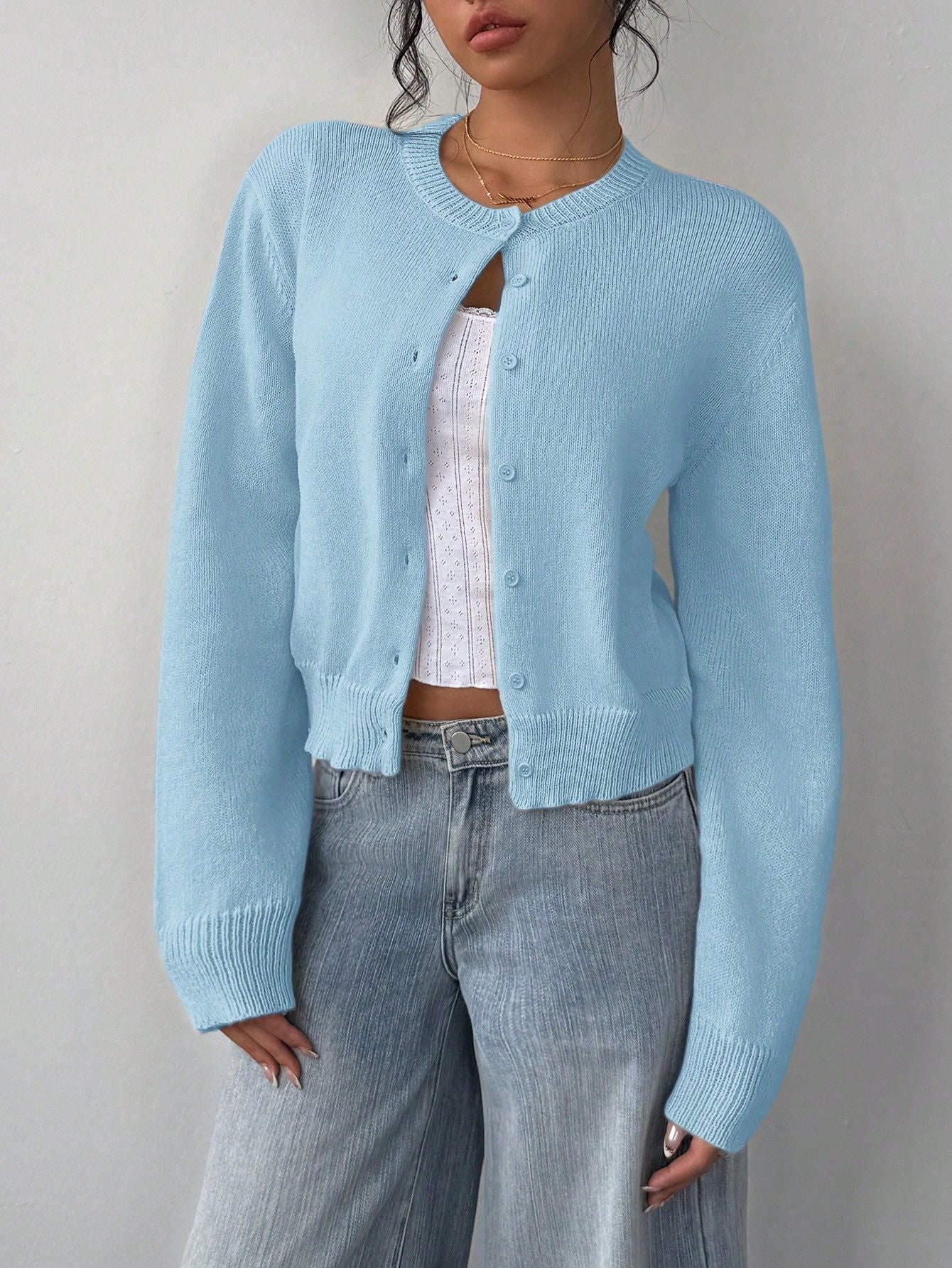 Women's Soft Knitted Cardigan | Casual Round Neck Button Down Short Sweater Jacket