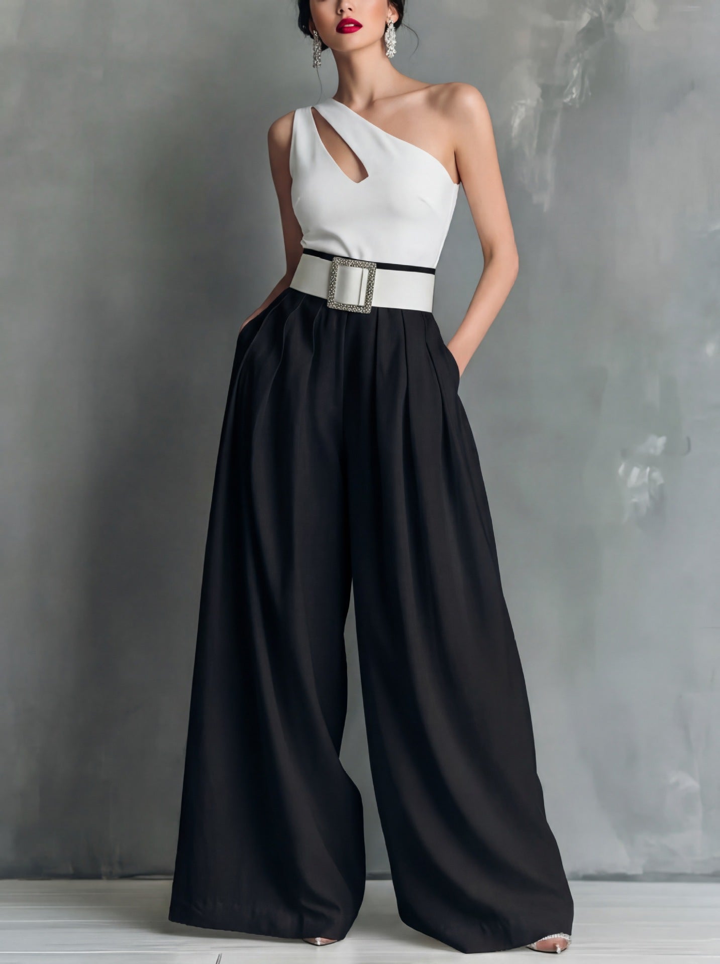 Women's High Waisted Wide Leg Pants - Elegant Pleated Flowy Palazzo Trousers
