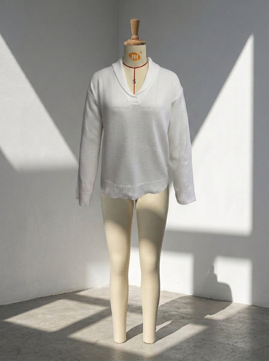 Women's Shawl Collar V-Neck Knit Sweater | Casual Solid Color Long Sleeve Pullover Top