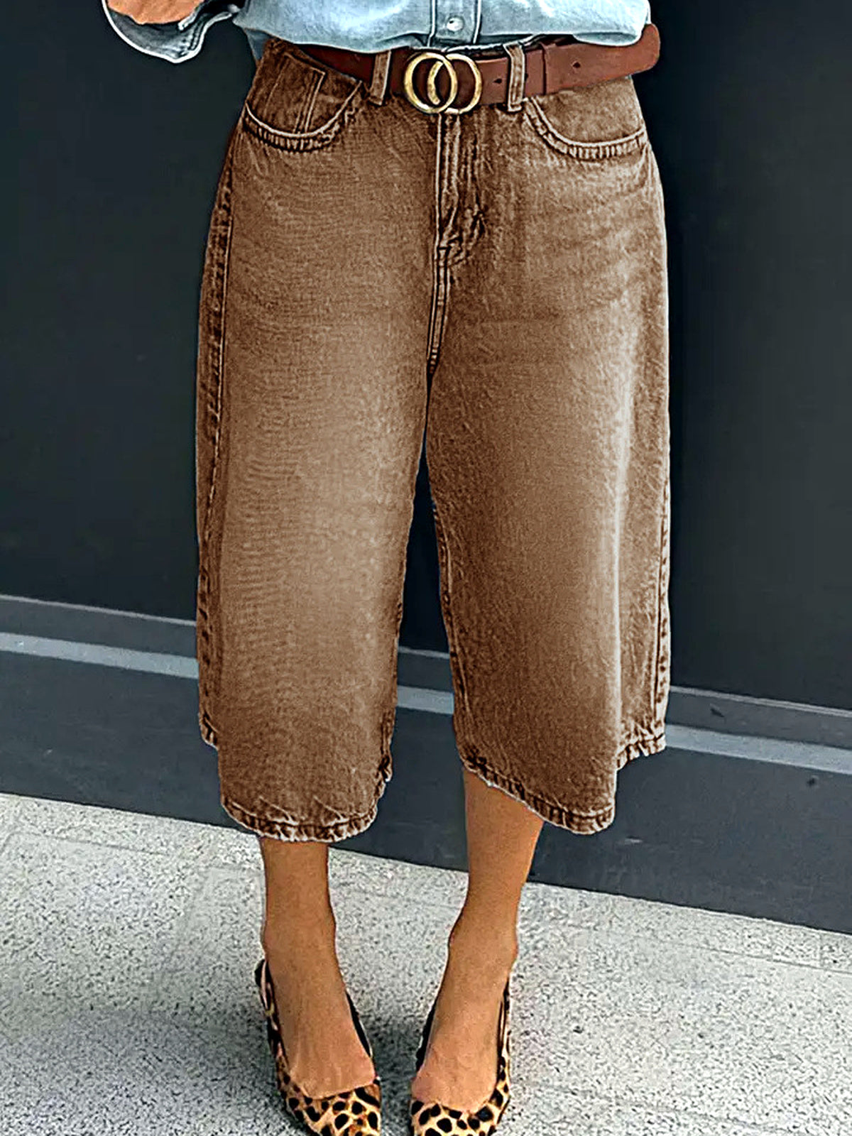 Women's Denim Solid-Color Stretch Relaxed-Fit Mid-Rise Wide-Leg Jeans - product detail view 9