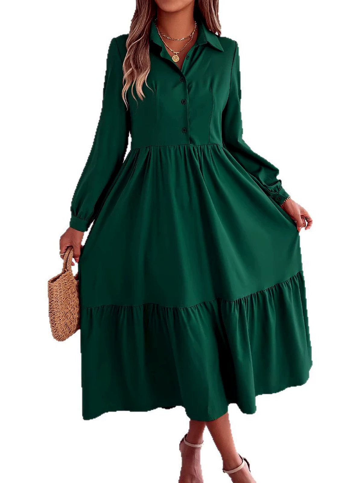 Women's Solid-Color Relaxed-Fit High-Waist Point-Collar Long-Sleeve Streetwear Shirt - product detail view 8