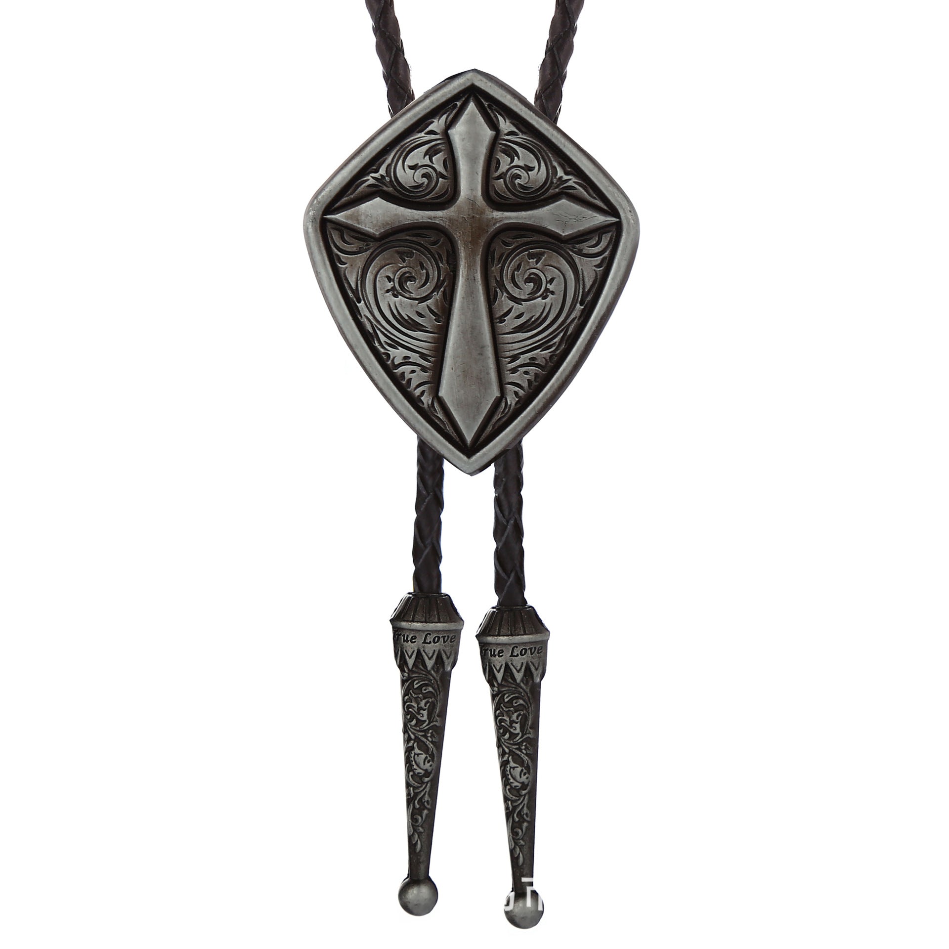 Bolo Cravate Croix Bouclier Western pour Hommes et Femmes - Accessoires de Mariage Cowboy en Laiton Antique