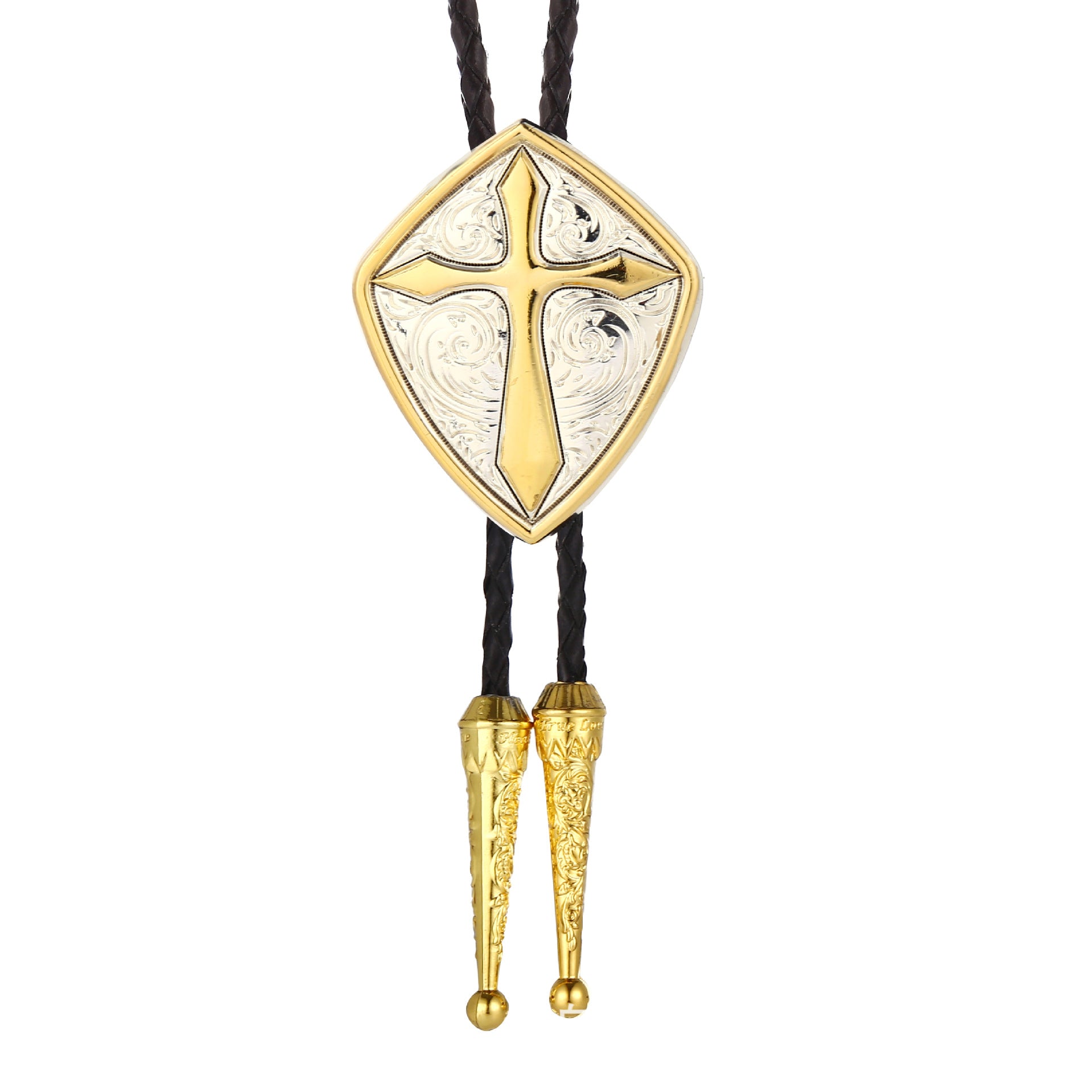 Bolo Cravate Croix Bouclier Western pour Hommes et Femmes - Accessoires de Mariage Cowboy en Laiton Antique